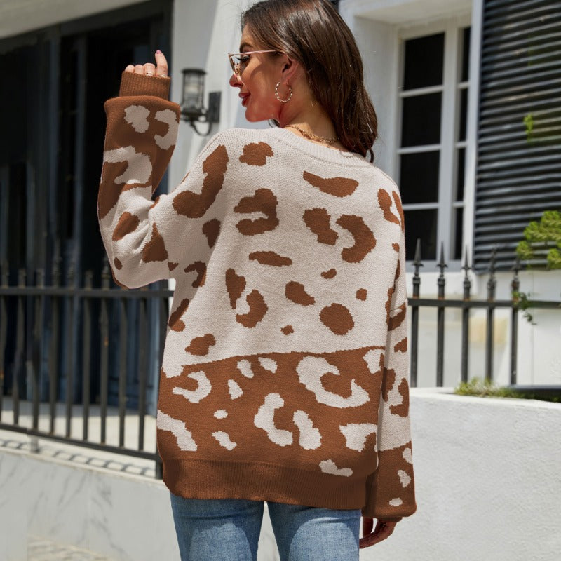 Wholesale Valentine's Day Round Neck Jacquard Leopard Print Fashion Plus Size Women's Sweater